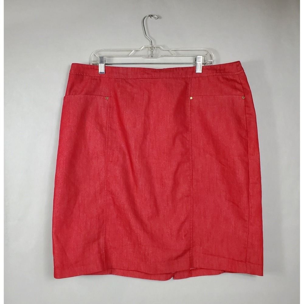 Dressbarn Red Denim Pencil Skirt Womens 16 Woman Cotton Blend Back Zip Slit